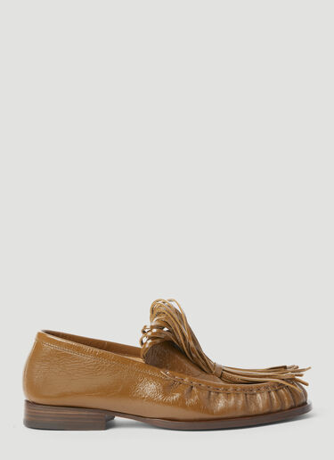 Dries Van Noten Fringe Embellished Leather Loafers Beige dvn0255002