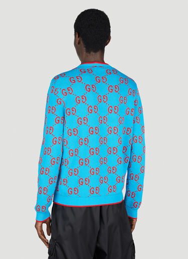 Wool sweater with Gucci intarsia in blue and pink