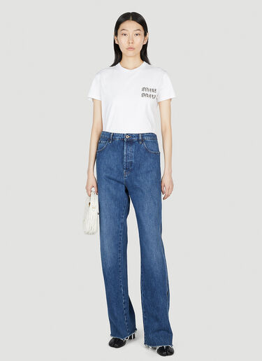 Miu Miu Embellished Logo T-Shirt White miu0252067