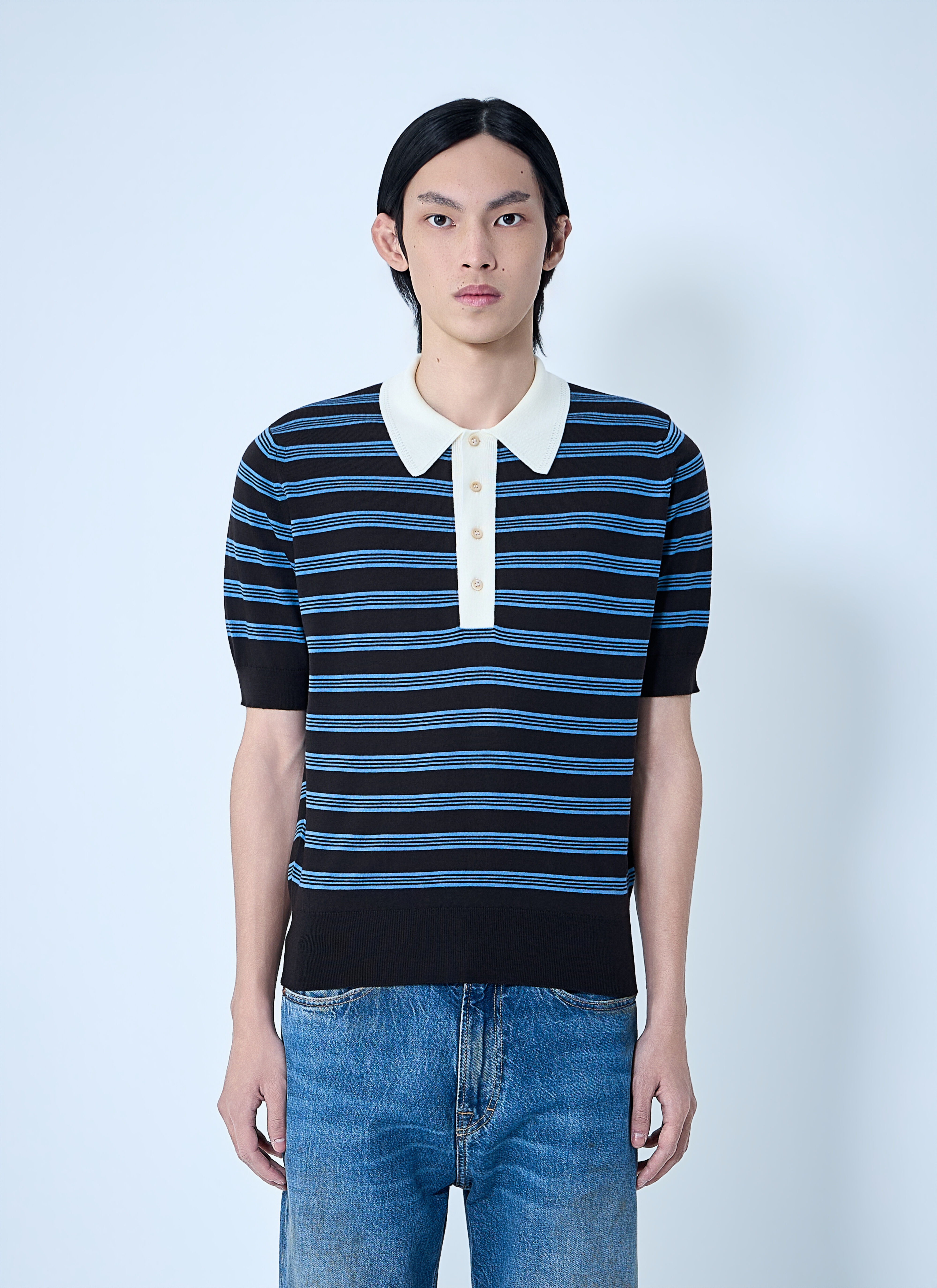 Wales Bonner Men's' Striped Knit Polo Shirt in Blue | LN-CC®