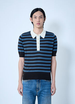 Wales Bonner Striped Knit Polo Shirt Blue wbn0164006