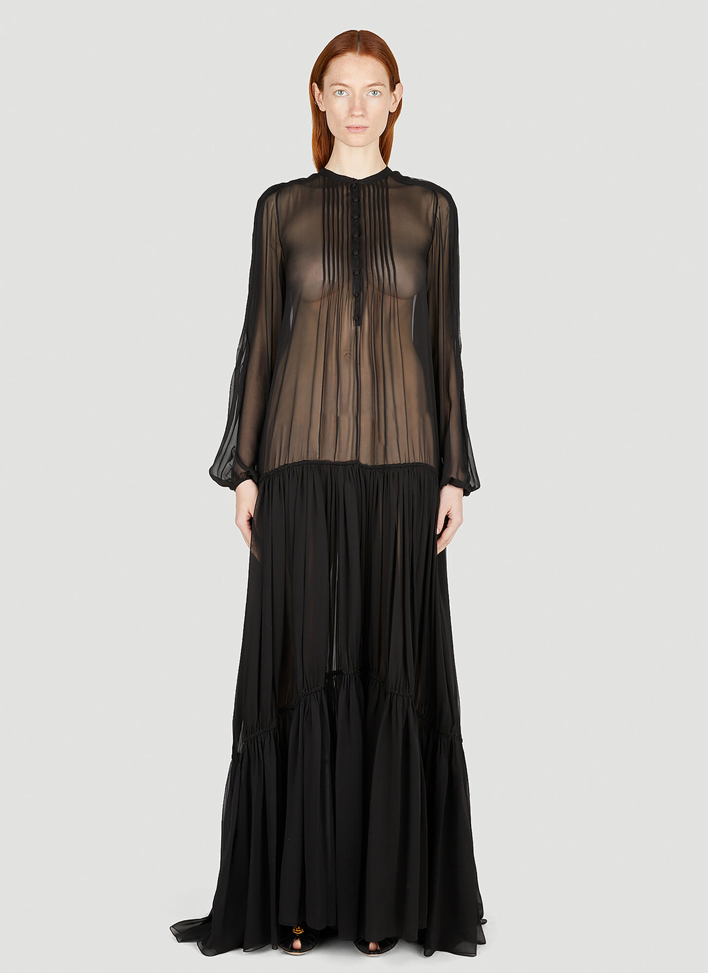 Saint Laurent Semi Sheer Maxi Dress Female Black