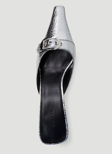 BY FAR Evelyn Kitten Heel Mules Silver byf0251031