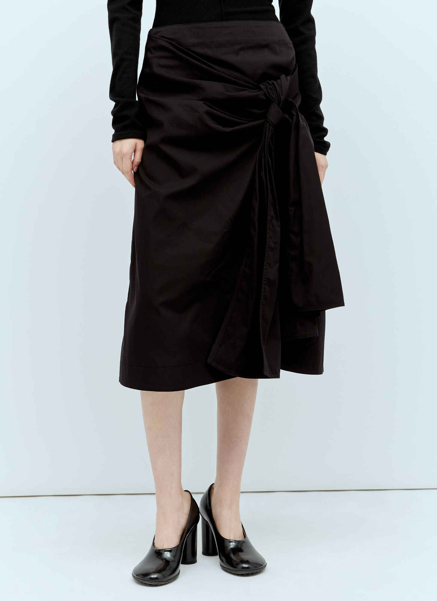 Shop Bottega Veneta Knotted Midi Skirt In Black