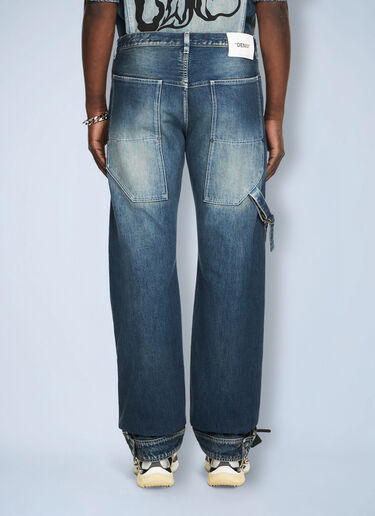 LN-CC® - Off-White: Cherry Diagonal Twist Stack Jeans - Blue Off-White Cherry Diagonal Twist Stack Jeans Blue ofw0164151