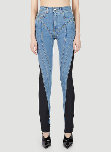 Mugler Structured Contrast Panel Jeans Blue mug0251059