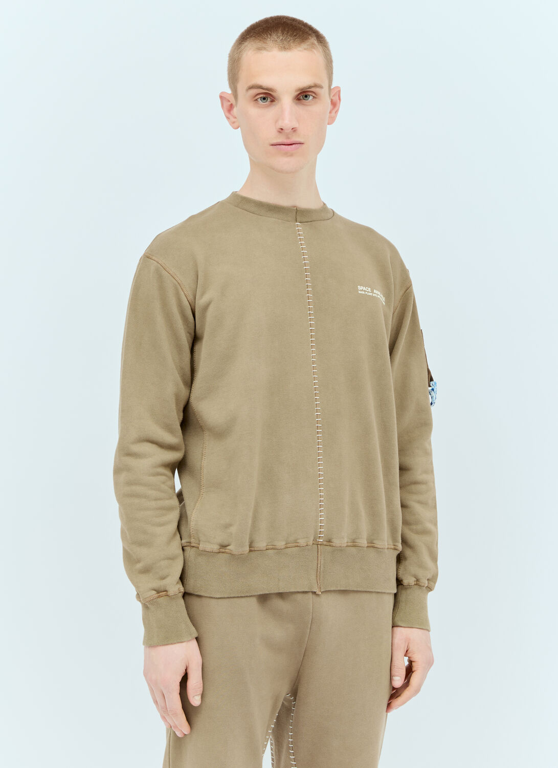 Space Available Topstitched Crew-neck Sweatshirt In Nude