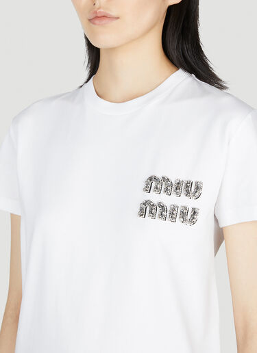 Miu Miu Embellished Logo T-Shirt White miu0252067