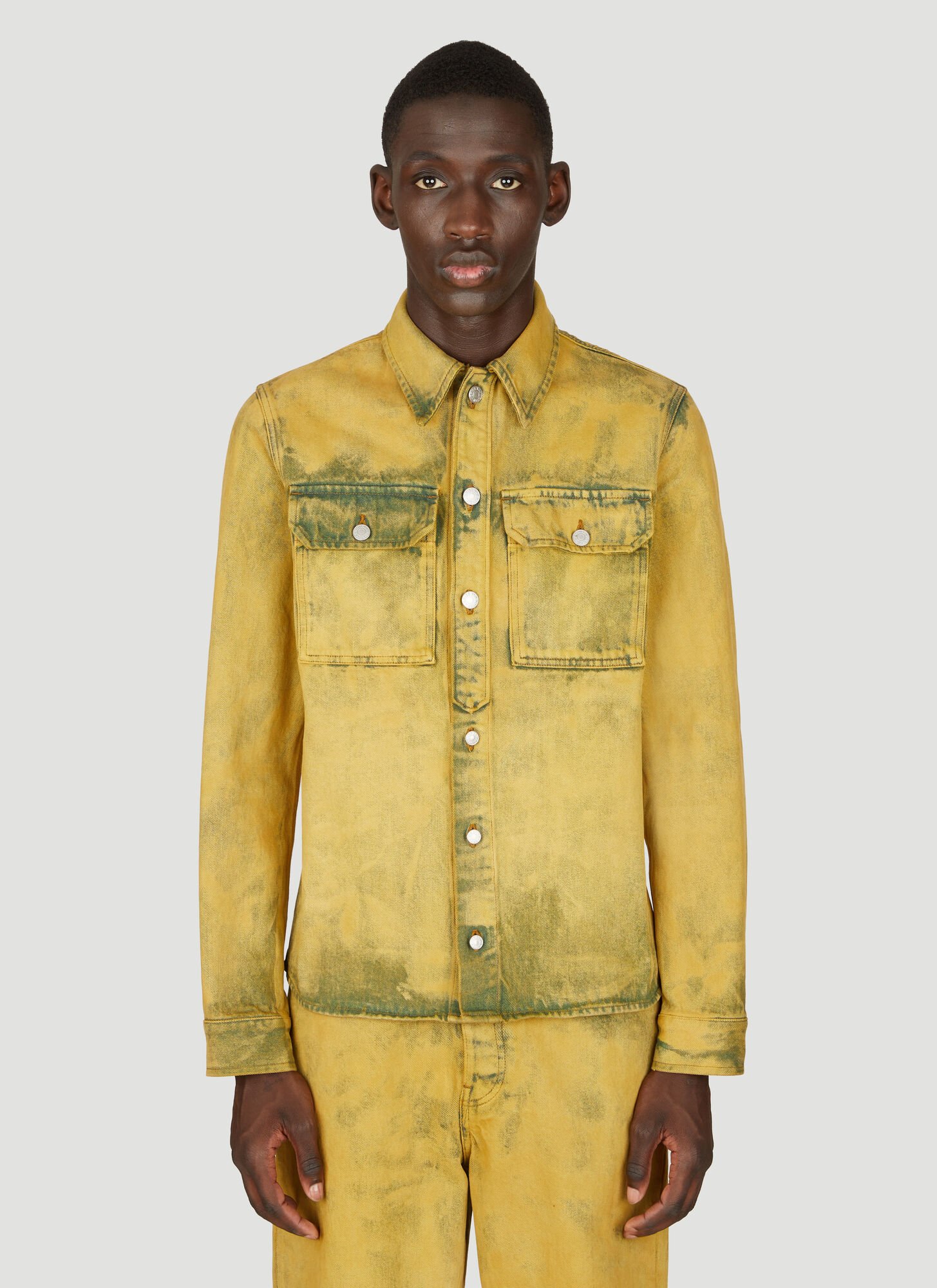 Shop Dries Van Noten Distressed Denim Shirt In Yellow
