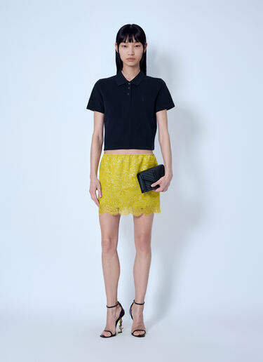 LN-CC® - Saint Laurent: Baroque Mini Skirt in Jacquard and Lace - Yellow Saint Laurent Baroque Mini Skirt in Jacquard and Lace Yellow sla0265026