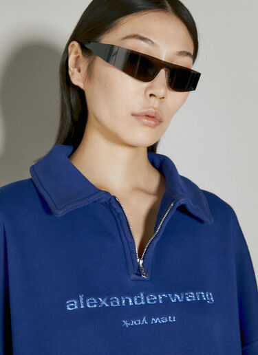 Alexander Wang Logo Embellished Half-Zip Sweatshirt Blue awg0254010