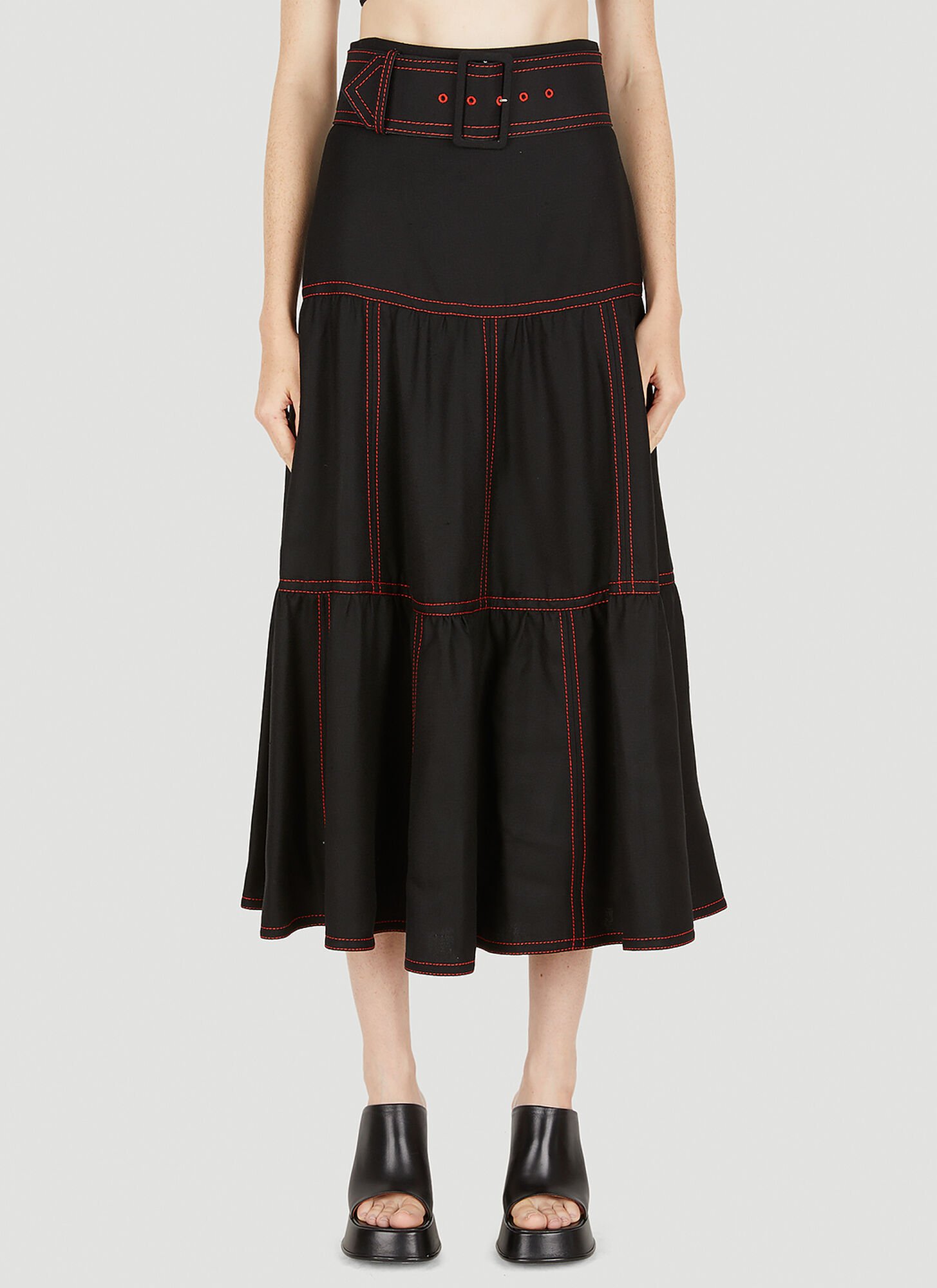Shop Gucci Tiered Mid Length Skirt In Black