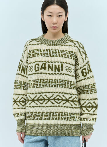 Logo Jacquard Wool Sweater GANNI Logo Jacquard Wool Sweater Beige gan0254037