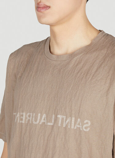 Saint Laurent Crinkled Logo Print T-Shirt Beige sla0151023