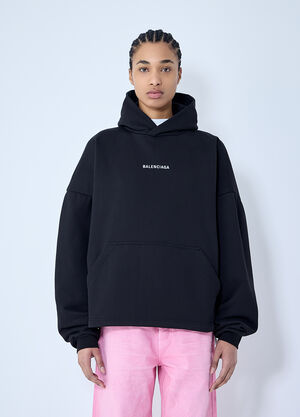 Balenciaga Logo Motif Hooded Sweatshirt Black bal0259066
