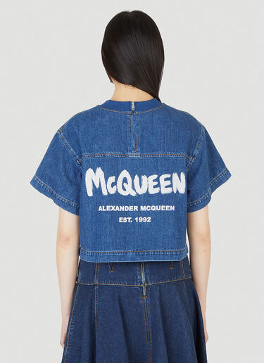 Alexander McQueen グラフィティロゴプリントトップ ブルー amq0247031