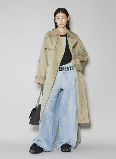 VETEMENTS Scribbled Trench Coat Beige vet0254003