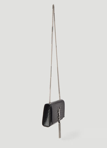 Saint Laurent Kate Croc-Embossed Shoulder Bag Black sla0243119