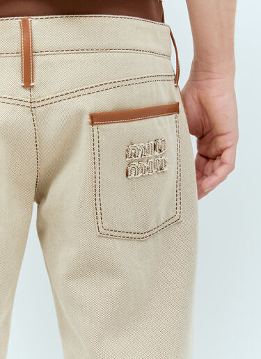 Miu Miu Leather Trim Canvas Pants Beige miu0156001