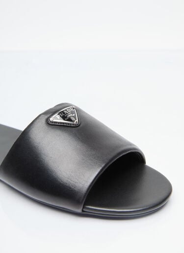 Prada Logo Plaque Leather Slides Black pra0256024