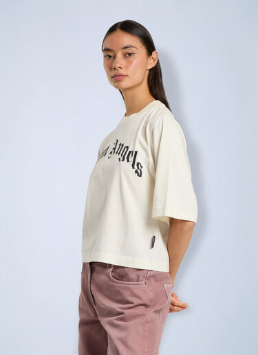 LN-CC® - Palm Angels: Curved Logo Boxy T-Shirt - White Palm Angels Curved Logo Boxy T-Shirt White pma0266040