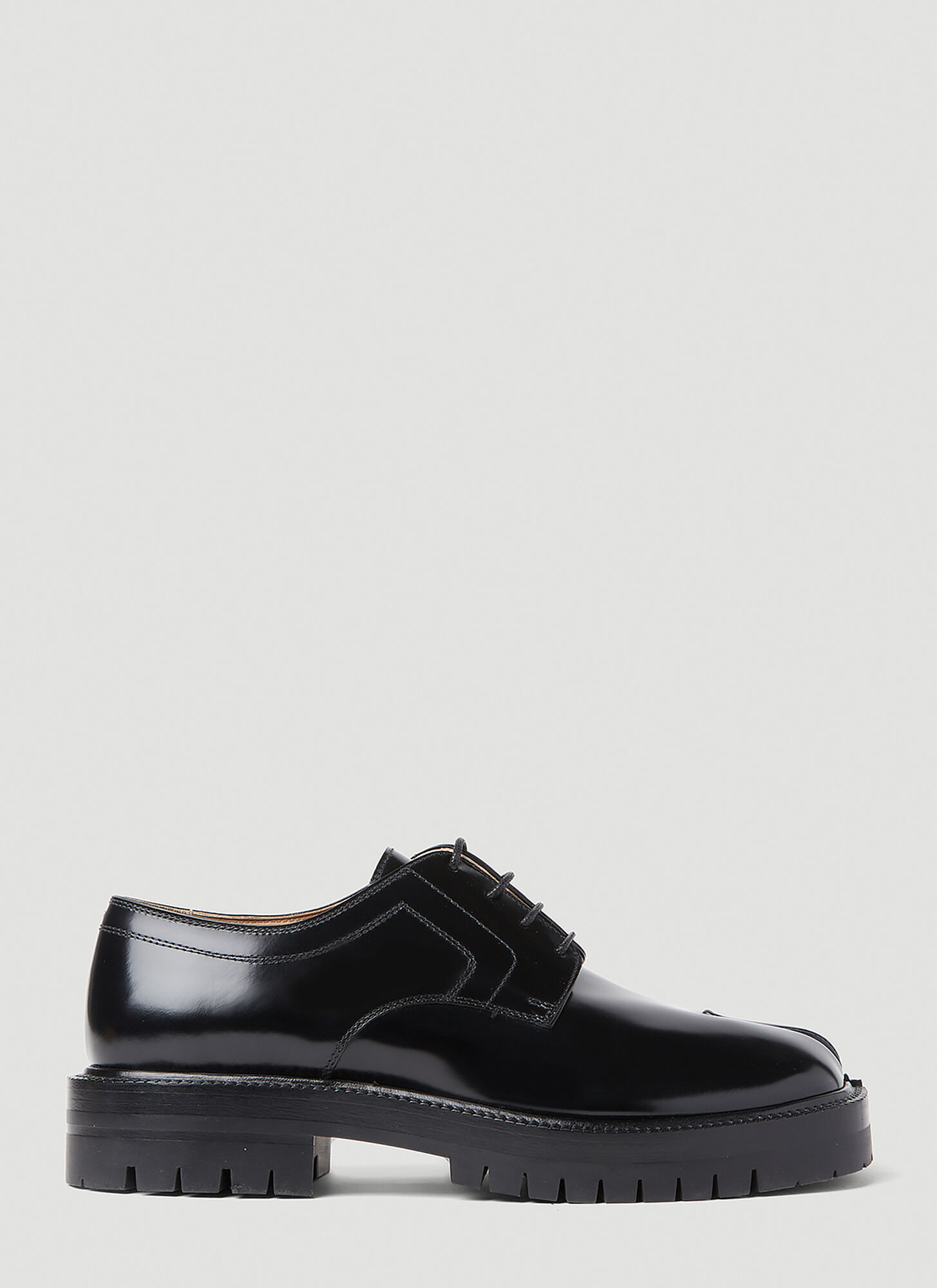 Maison Margiela Black Leather Tabi Lace-up Shoes In Black