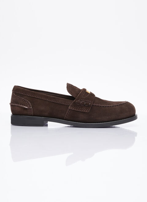 Miu Miu Coin Plaque Suede Loafers Grey miu0254025