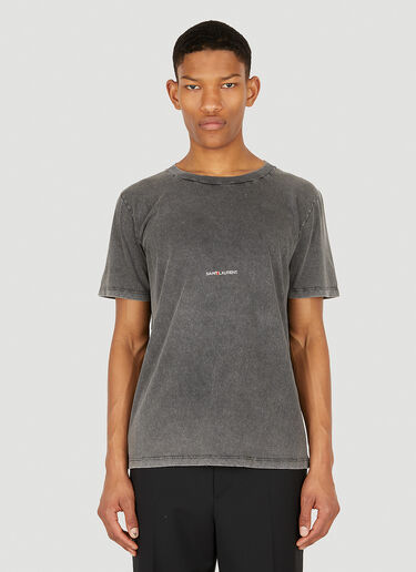 Saint Laurent Distressed Stone Washed Logo Print Crew Neck T-Shirt Black sla0131038