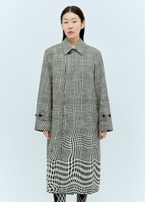 Balenciaga Long Warped Houndstooth Car Coat Black bal0257053