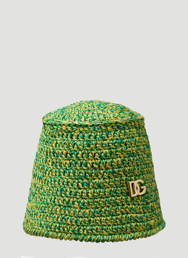 Dolce & Gabbana Logo Plaque Woven Bucket Hat Green dol0249101