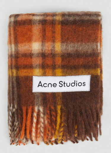 Acne Studios チェック ウールロゴスカーフ ブラウン acn0346024