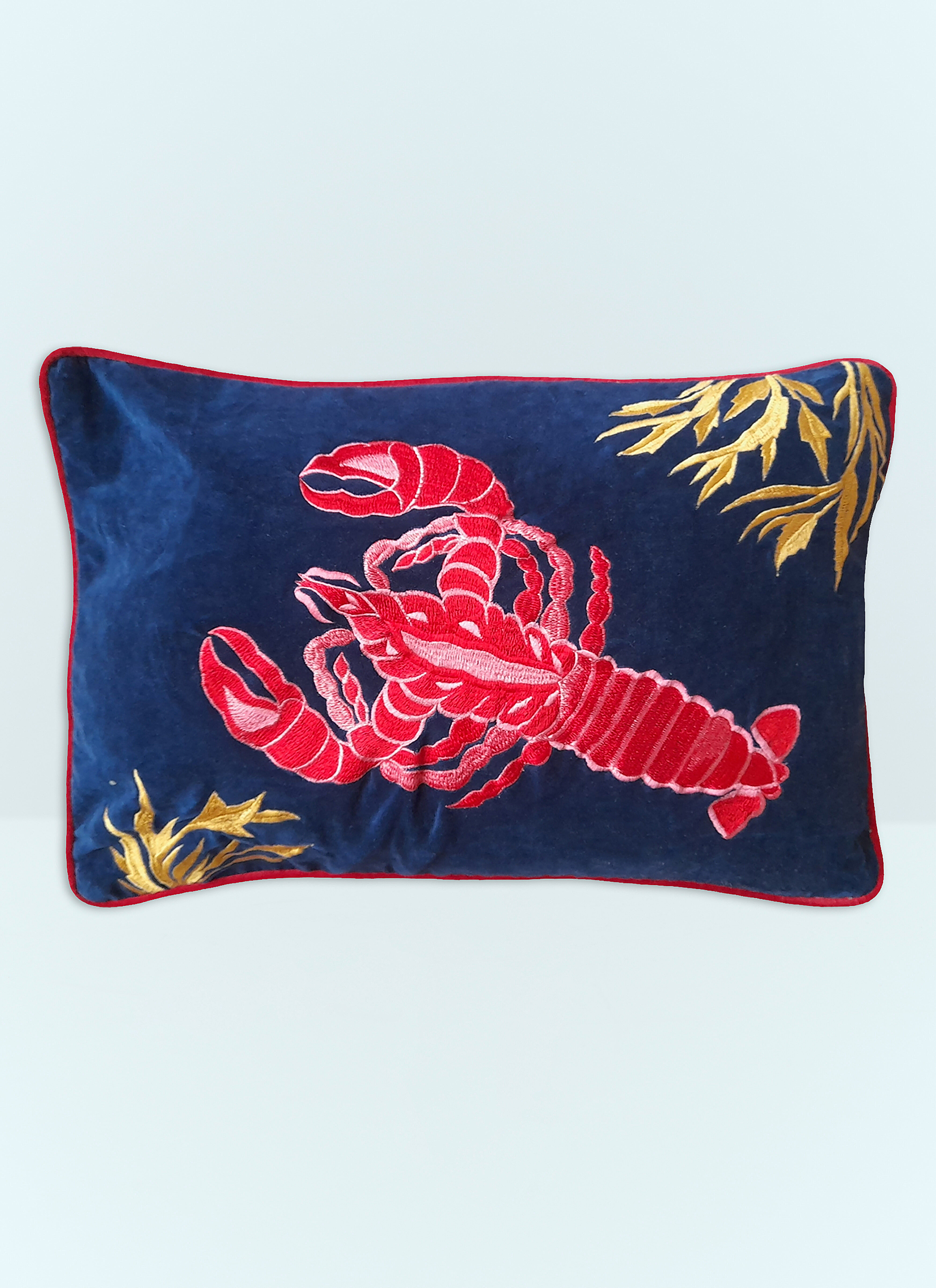 Les Ottomans Rock Lobster Embroidered Cushion White wps0691173