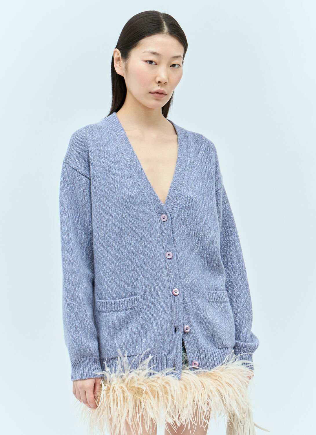 Shop Miu Miu Cashmere And Wool Cardigan In Blue