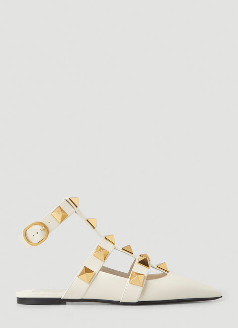 Thom Browne Garavani Roman Stud Pointed Toe Flats Black thb0253025