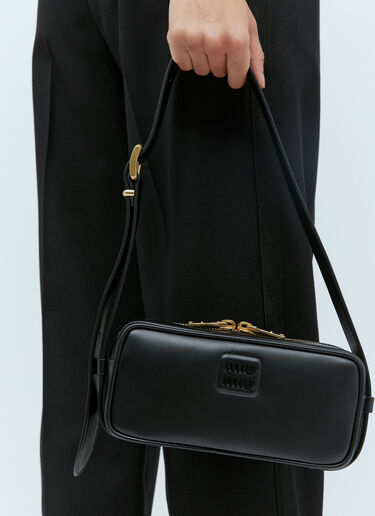 Logo Plaque Leather Shoulder Bag Miu Miu Logo Plaque Leather Shoulder Bag Black miu0254065