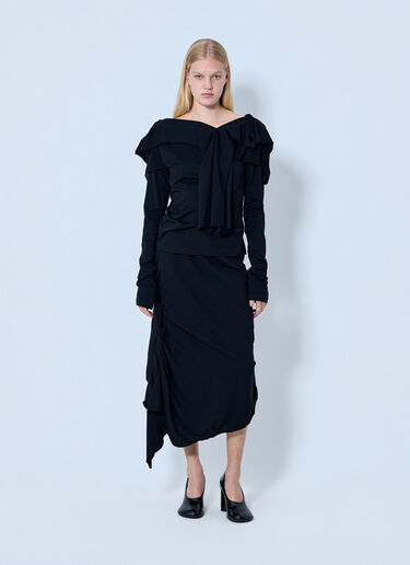 Yohji Yamamoto High Twisted French Terry Braided Skirt Black yoy0264008