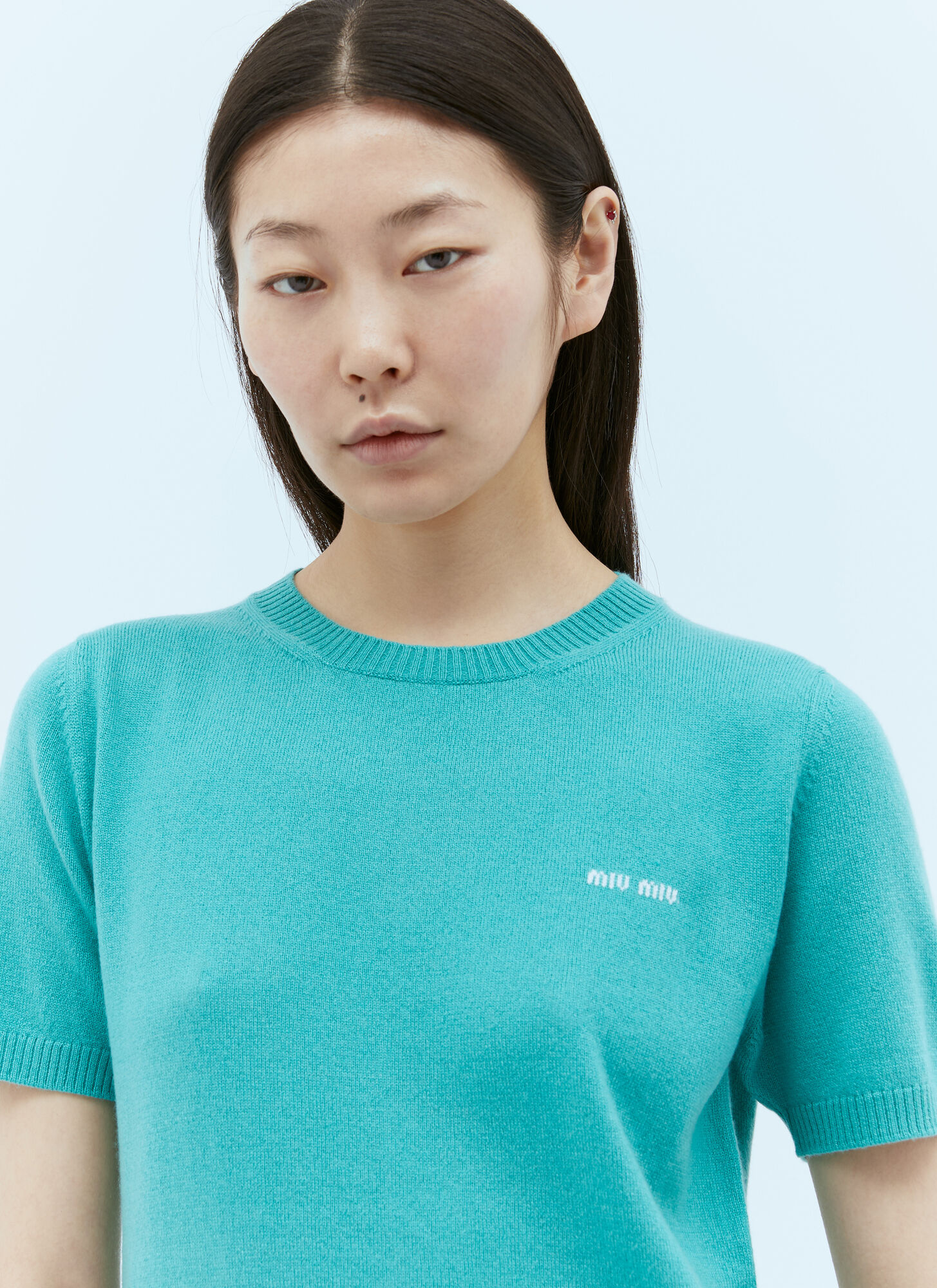 Shop Miu Miu Cashmere Short-sleeve Sweater In Blue