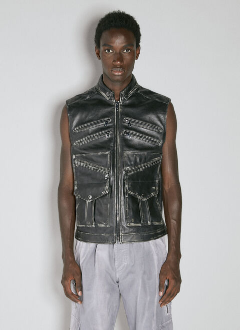 Charlie Constantinou Leather Biker Vest Blue cco0154007
