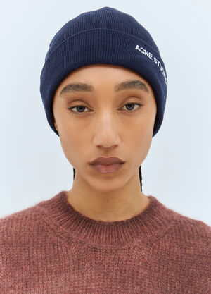 Acne Studios Logo Embroidery Beanie Hat Blue acn0257025