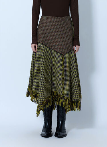 LN-CC® - GANNI: Woollen Check Patchwork Long Skirt - Green GANNI Woollen Check Patchwork Long Skirt Green gan0266014