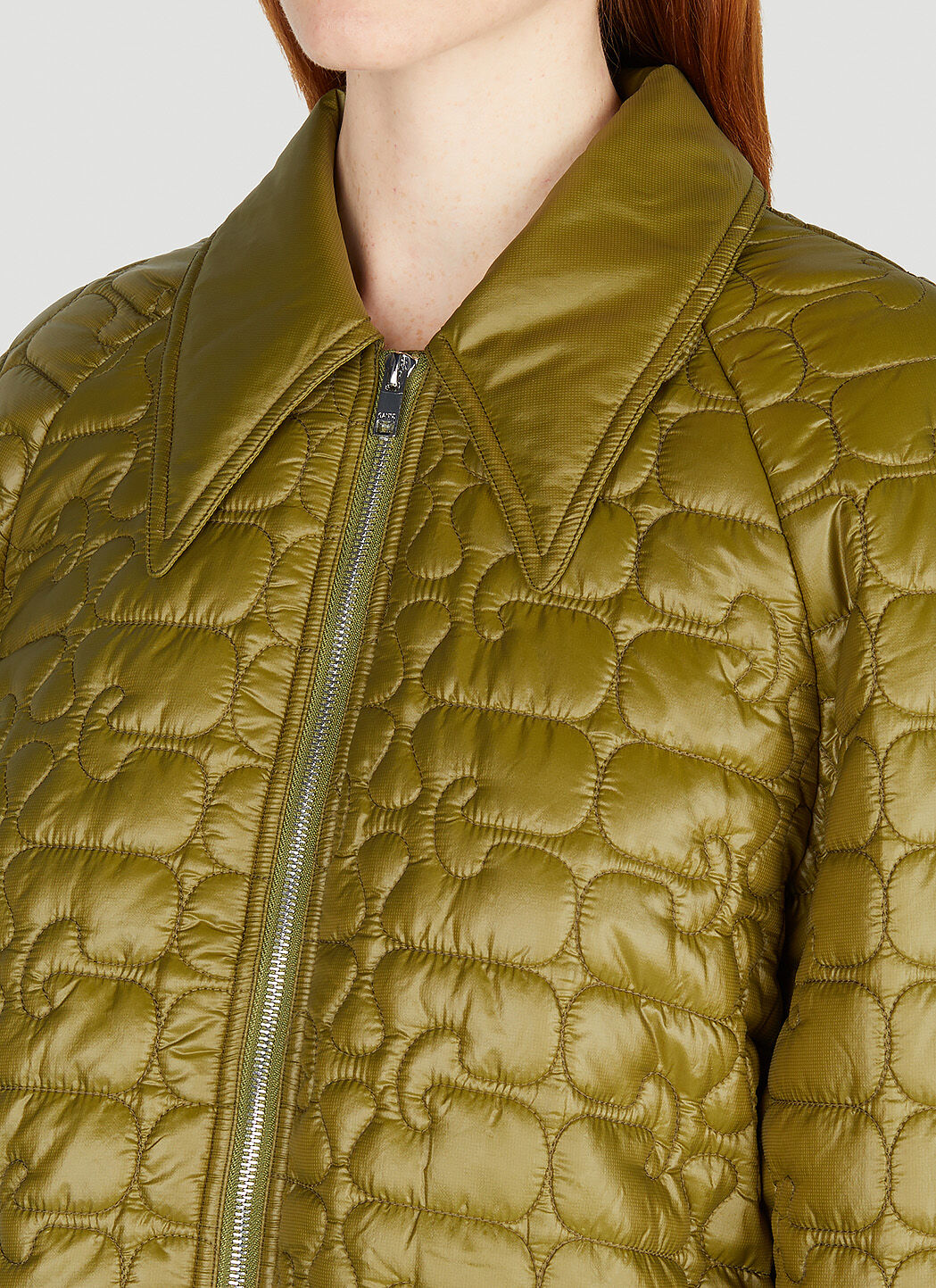 GANNI Logo Quilted Jacket in Khaki LN CC