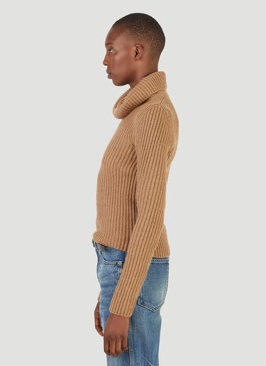 Saint Laurent Ribbed Turtleneck Sweater Beige sla0245016