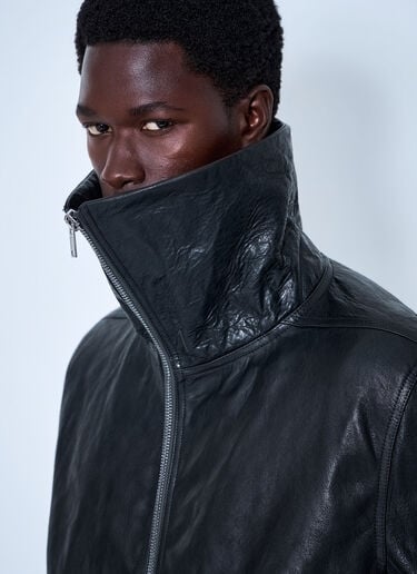 LN-CC® - Rick Owens: Dracuflight Hammered Leather Jacket - Black Rick Owens Dracuflight Hammered Leather Jacket Black ric0165056
