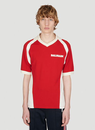 Balmain Retro Logo Print Polo Shirt Red bln0153011