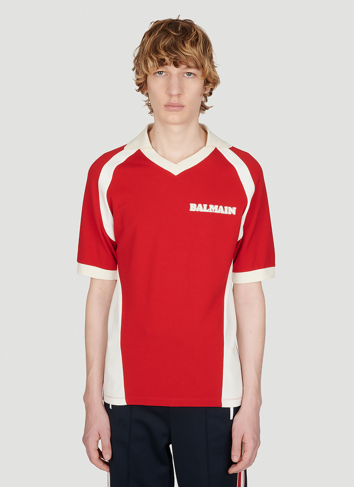 Balmain Retro Logo Print Polo Shirt In Red