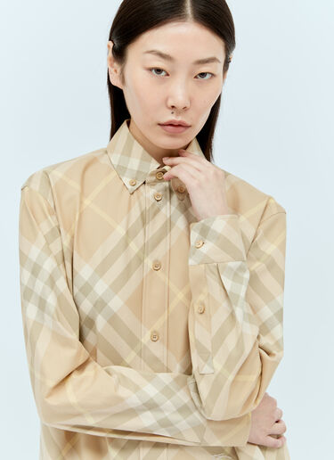 Burberry Check Cotton Shirt Beige bur0255037