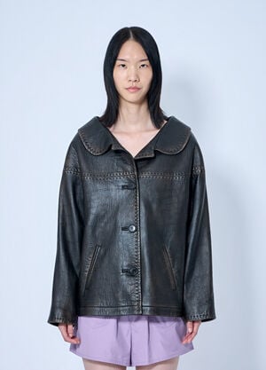 Prada Leather Button-Up Jacket Black pra0265004