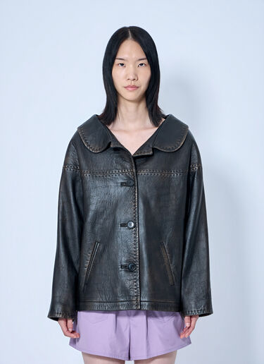 Prada Leather Button-Up Jacket Black pra0265004