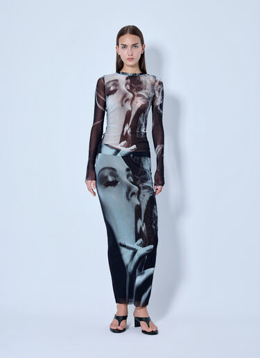 LN-CC® - Jean Paul Gaultier: Mesh Printed Smoking Women Long Skirt - Black Jean Paul Gaultier Mesh Printed Smoking Women Long Skirt Black jpg0266005