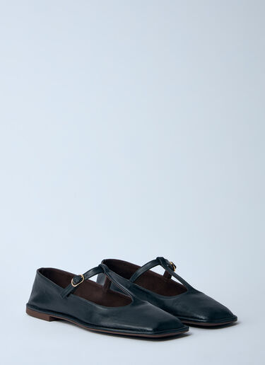 The Row Square T-Strap Flats Black row0260021